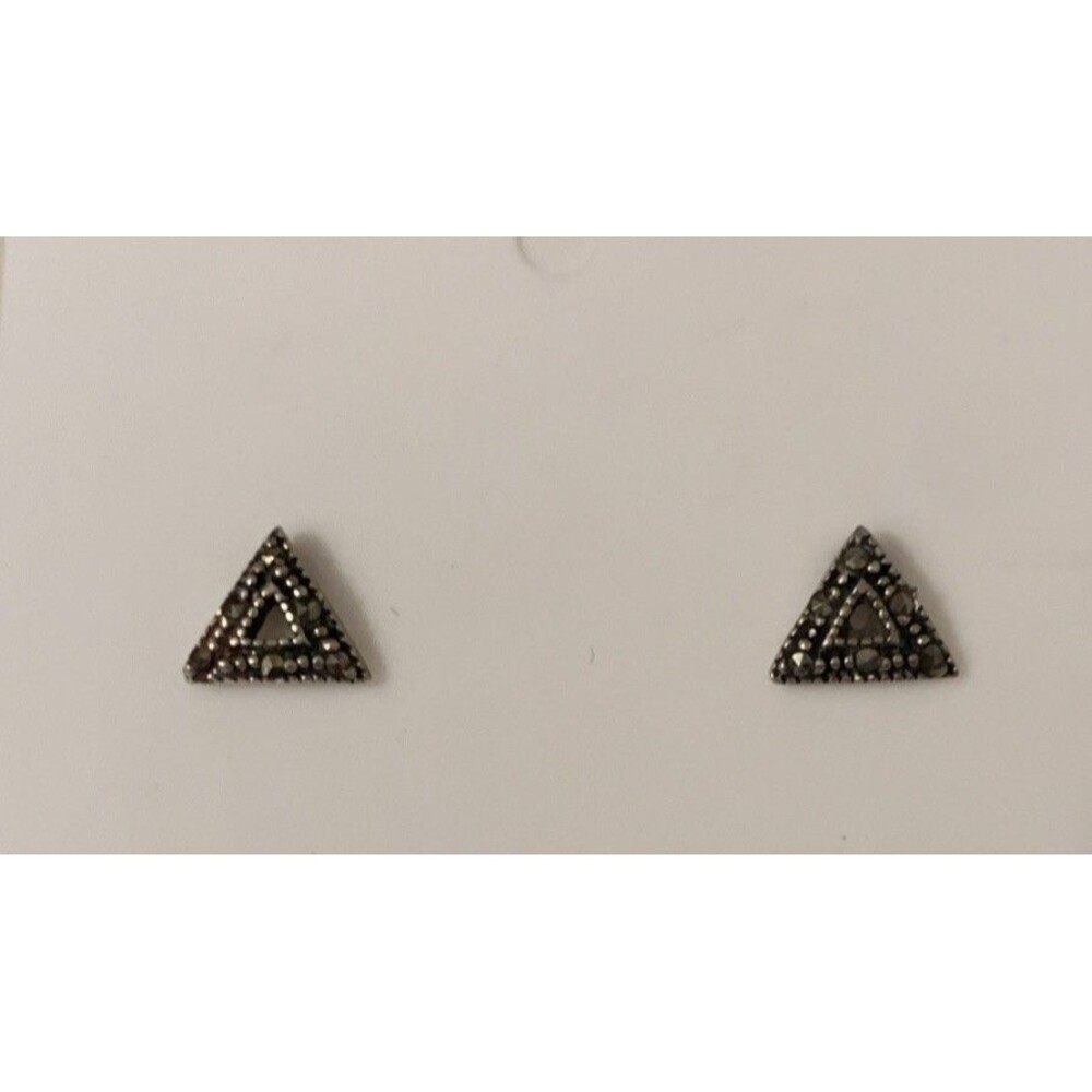 Vintage Sterling Silver Marcasite Triangle Stud Earrings Boho Modernist